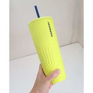 Starbucks 2024 Angular Neon Yellow Stainless Steel Soft Touch Tumbler 24oz Venti